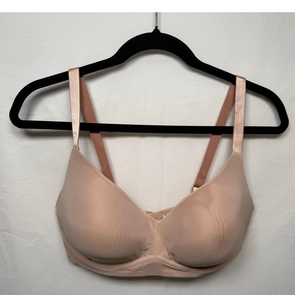 True & Co Wirefree Contour Mesh Bra (19804), Size Large, Light Beige